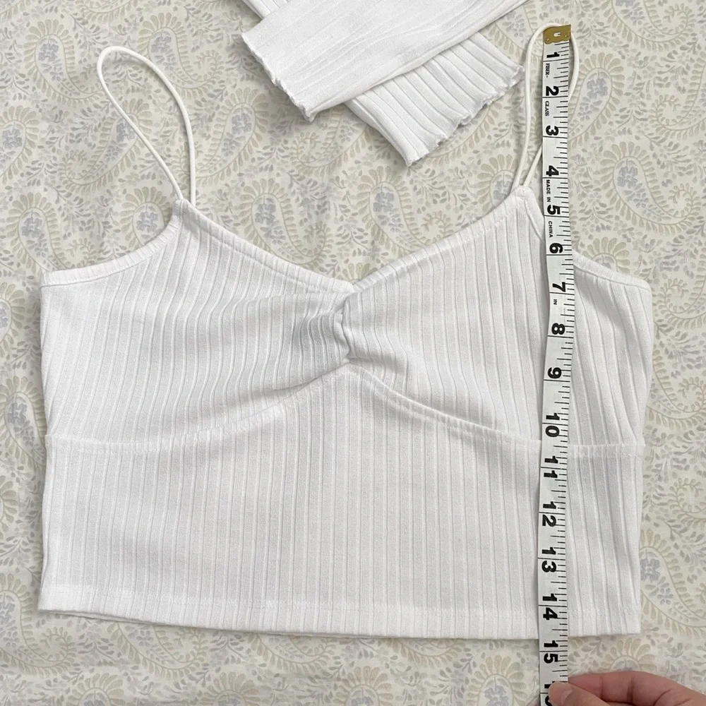 Mixed Threads (juniors) ribbed long sleeve cardi + cropped cami coord set, white - Picture 8 of 11